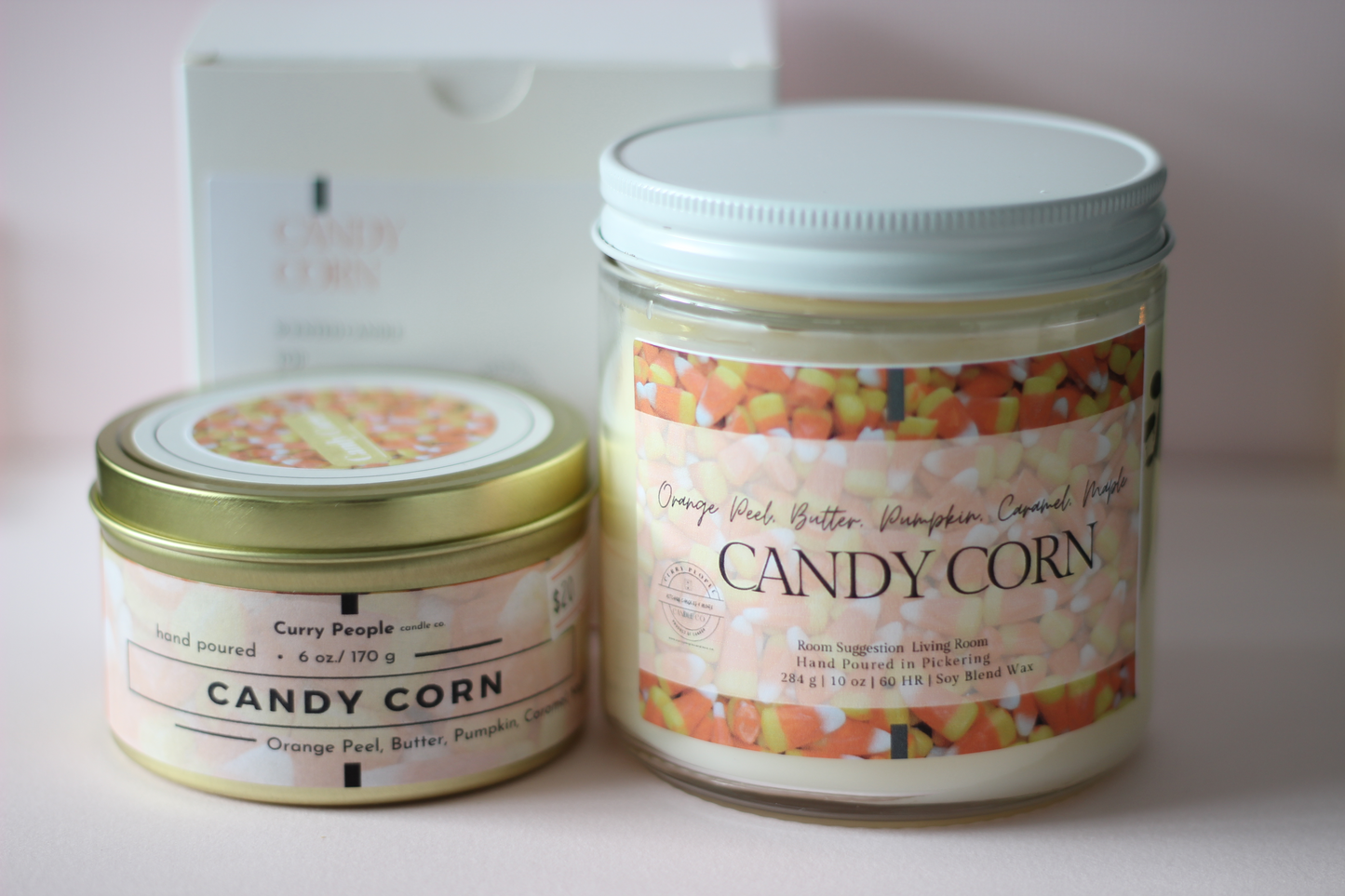 Candy Corn | 10 oz and 6 oz | Clear Glass Jar | Soy Candle