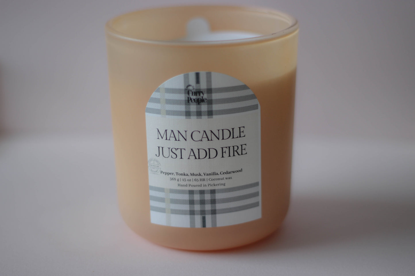 Man Candle Just Add Fire | 13 oz | Matte Glass Jar (Color Light Peach)| Coconut Wax Candle