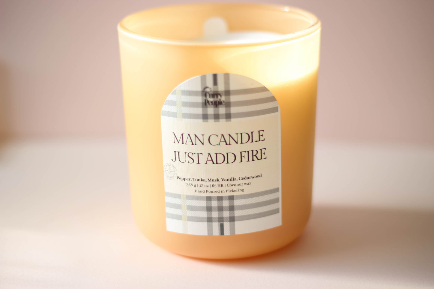 Man Candle Just Add Fire | 13 oz | Matte Glass Jar (Color Light Peach)| Coconut Wax Candle