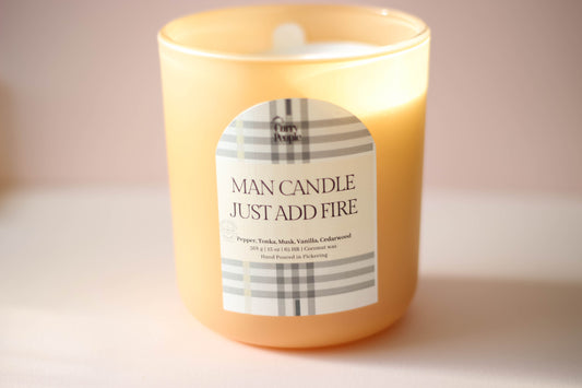 Man Candle Just Add Fire | 13 oz | Matte Glass Jar (Color Light Peach)| Coconut Wax Candle