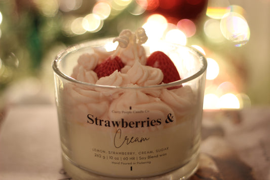Strawberries and cream | 10 oz | Glass Jar| Wax Embed Candle