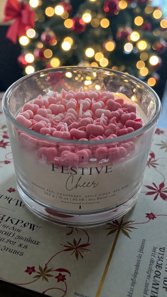 Festive Cheers | 10 oz | Clear Glass Jar | Soy Embed Candle